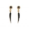 Diamond feather long earrings