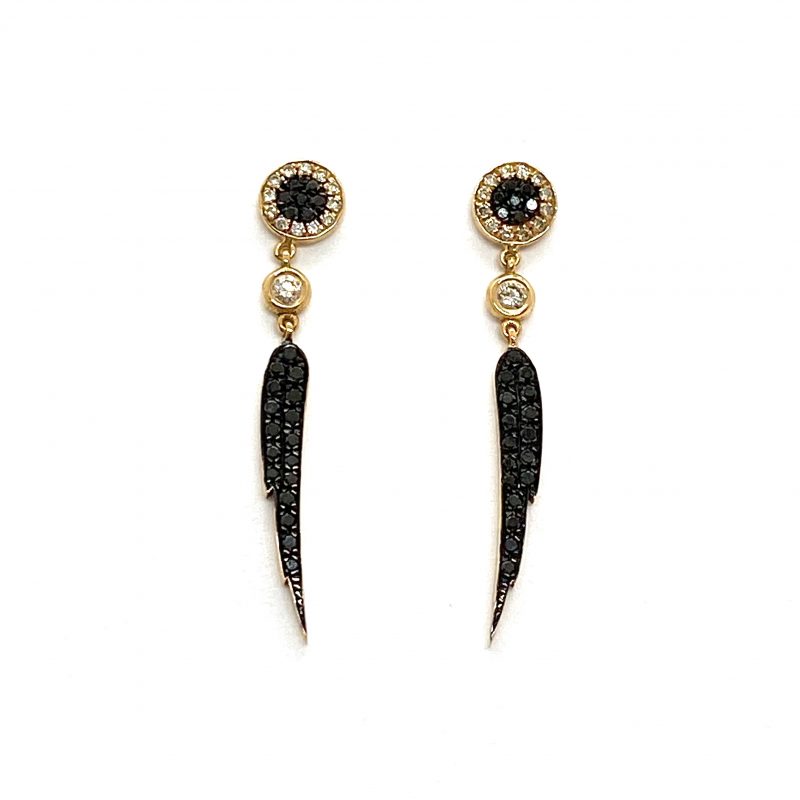 Diamond feather long earrings