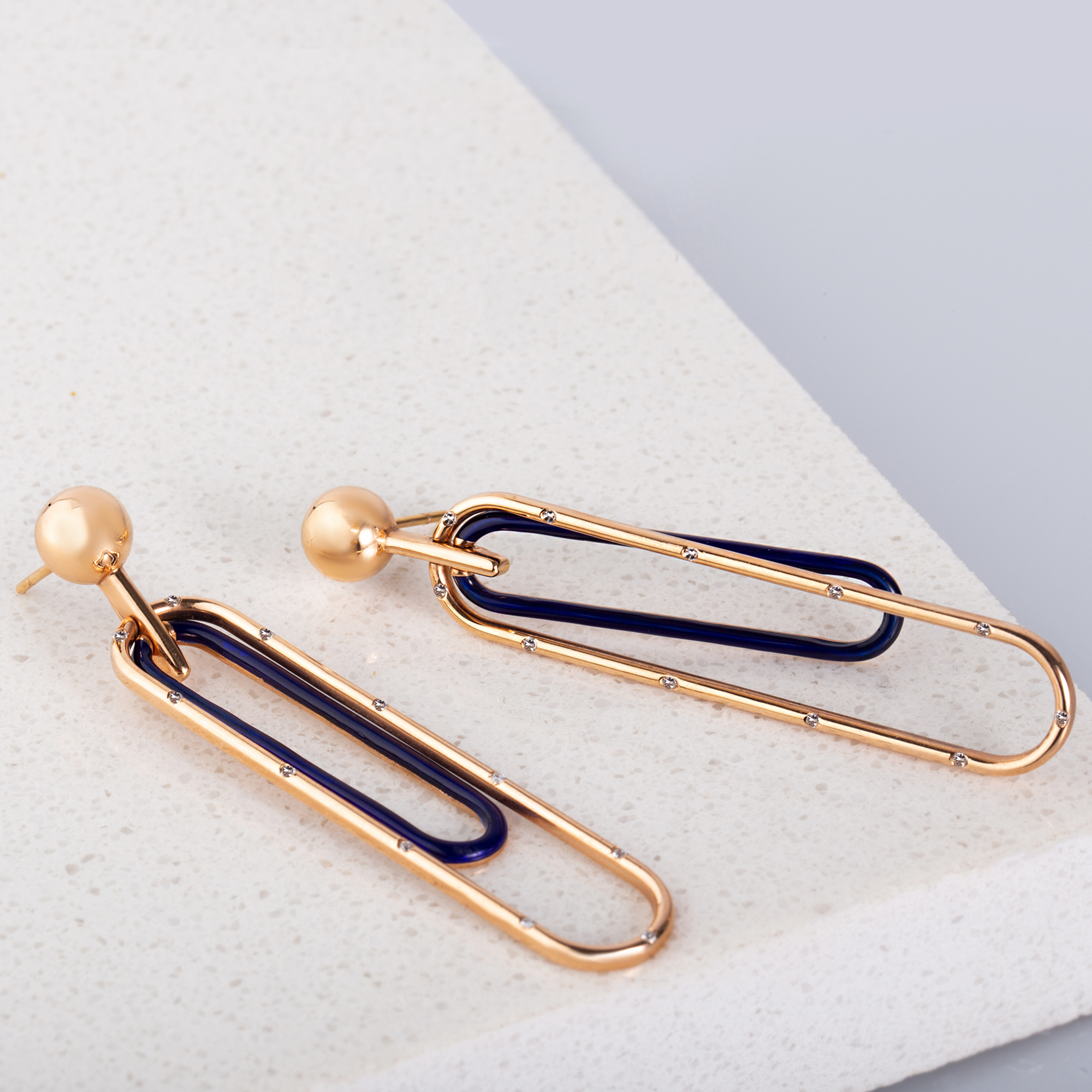 Paper clip earrings dressed with diamonds, blue enameled. - melina ...