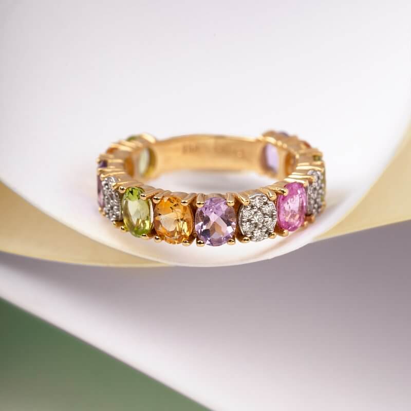 Multi gemstone band with diamonds