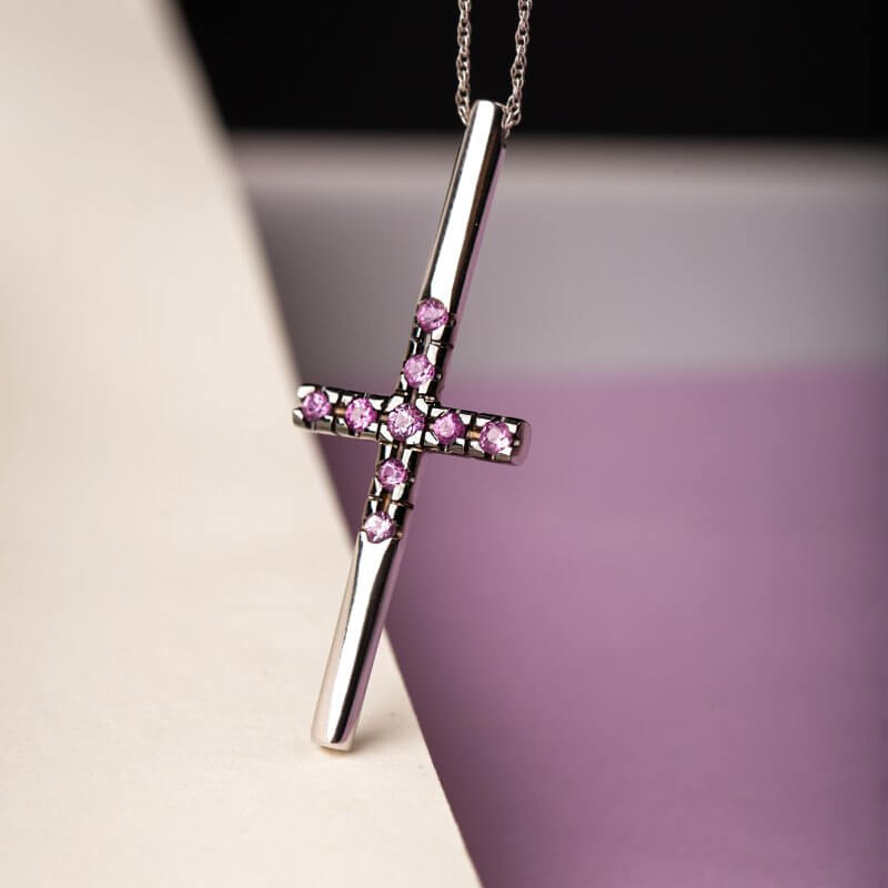 Pink sapphire minimal cross