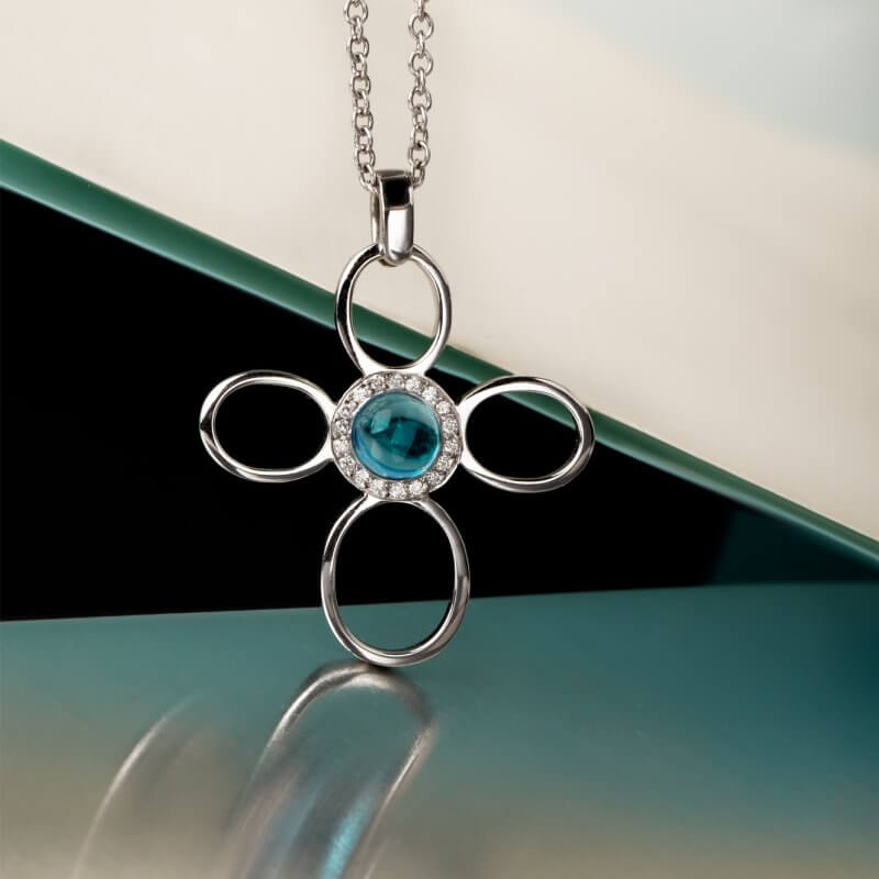 Aqua and diamond cross pendant