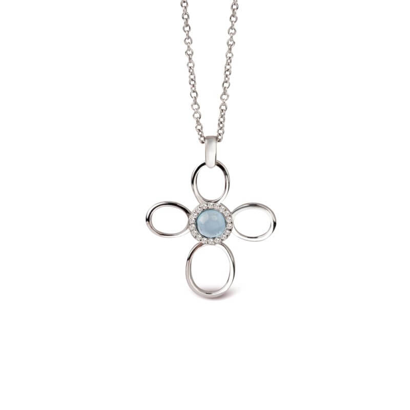 Aqua and diamond cross pendant