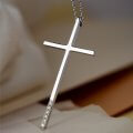 Minimal white gold cross with diamond edge