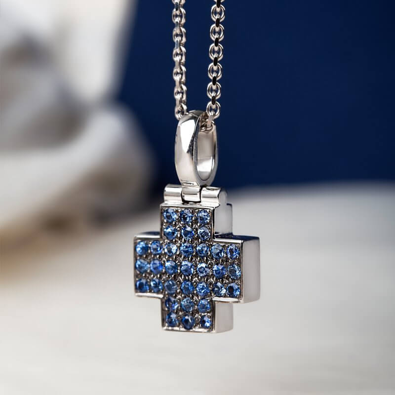 Blue sapphire square cross