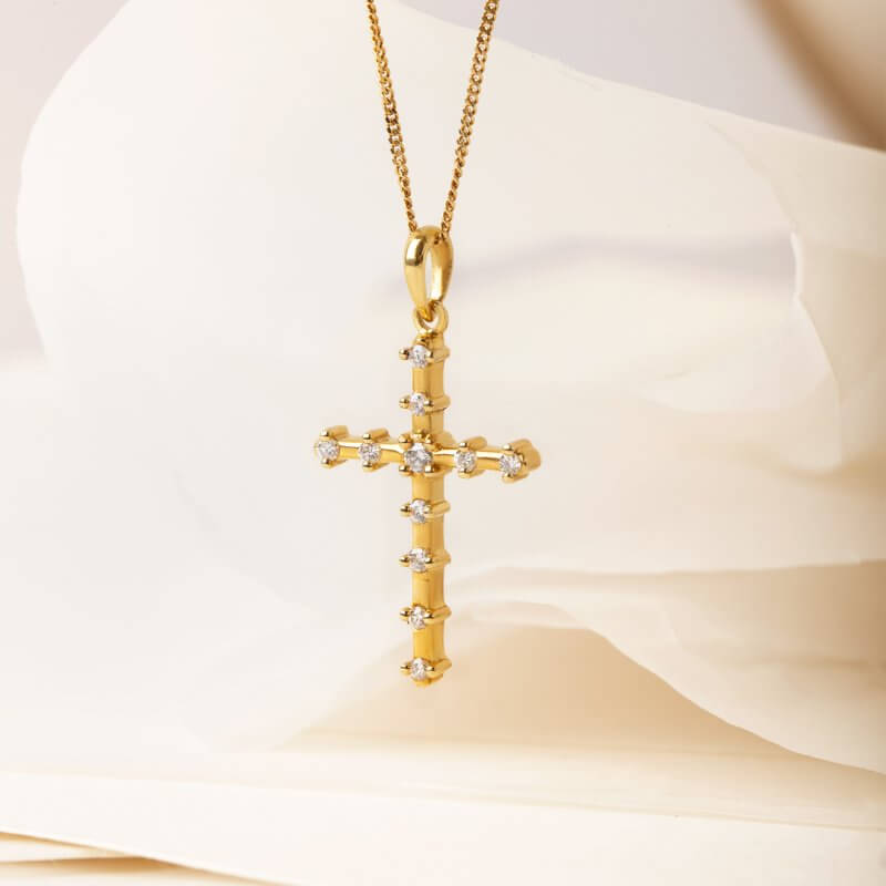 11 diamonds orthodox gold cross