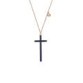 Blue sapphire long cross pendant with one diamond