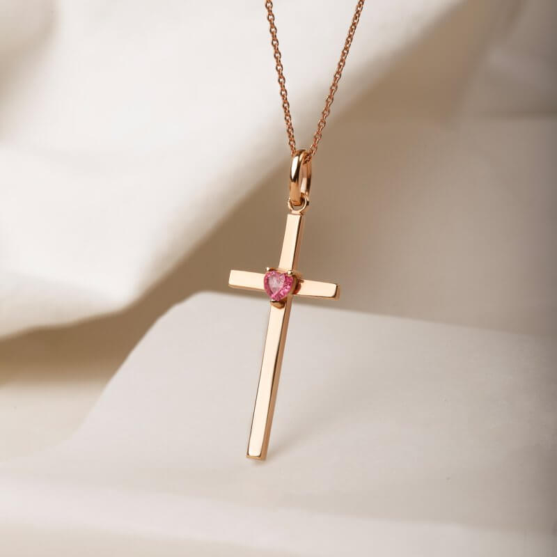 Heart tourmaline cross pendant