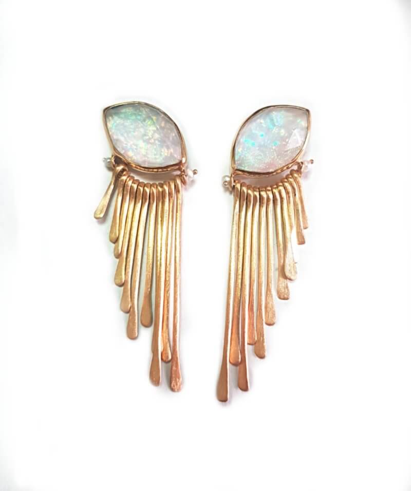 white opals earrings