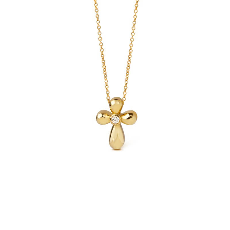 Curved gold cross with a diamond