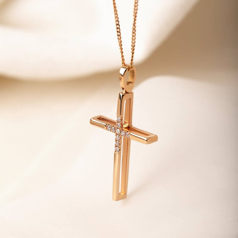 Rose gold cross with diamonds