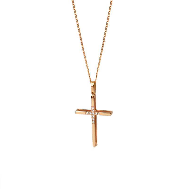 Rose gold cross with diamonds