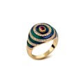 Enameled ring with an oval ruby and diamonds