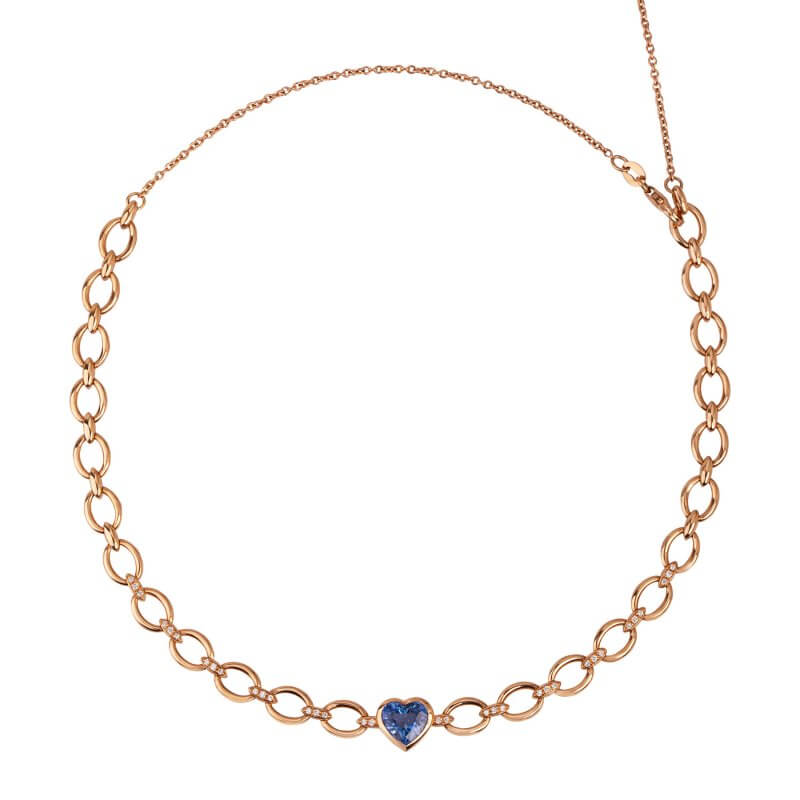 Linked choker with a heart-shaped sapphire and diamonds