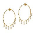 Wavy hoops with dangling pearls and diamonds