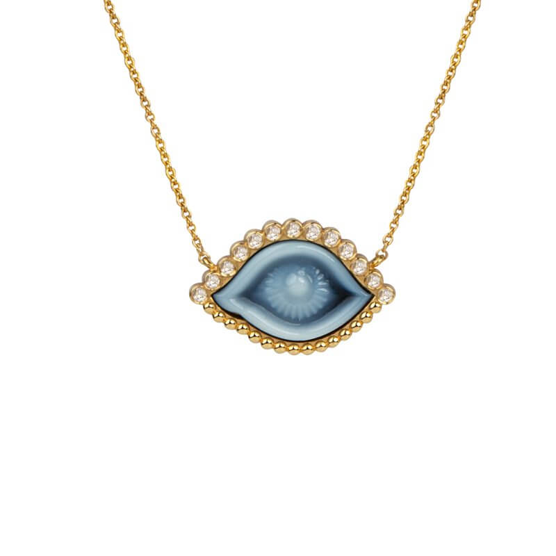 Eye engraved agate necklace
