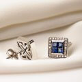 Square stud earrings with sapphires