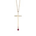 Cross necklace with a drop ruby